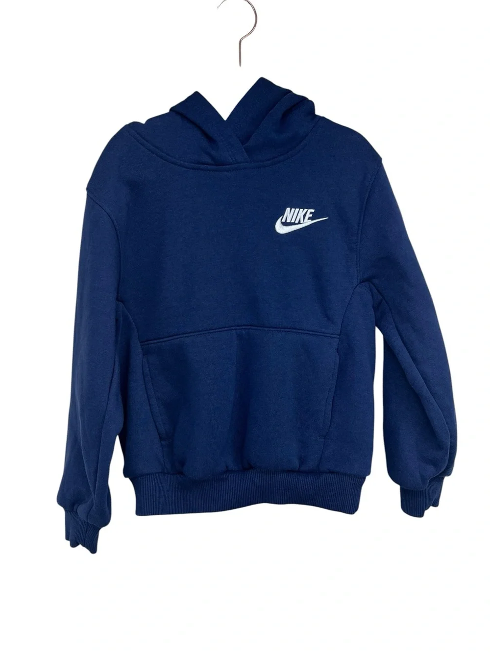 Nike Hoodie Navy Blue Kids XS 4 Fleece Lined Embroidered Logo